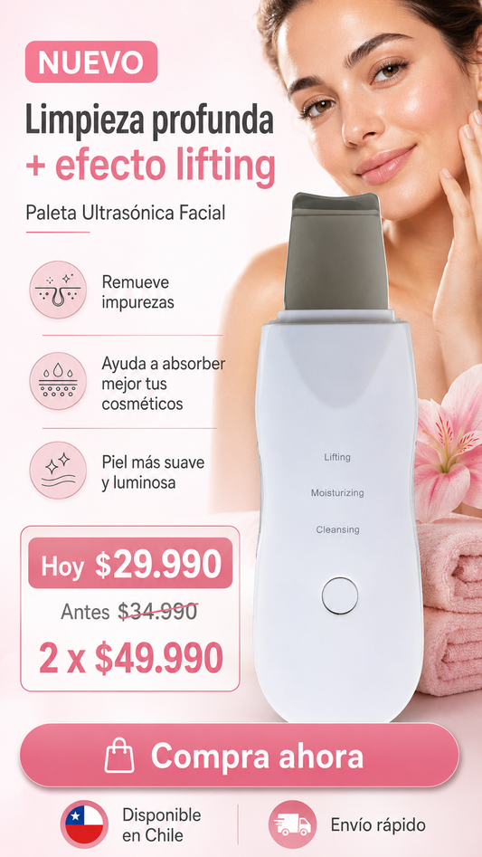 Paleta Ultrasónica Limpiador Facial Limpieza Profunda y Lifting